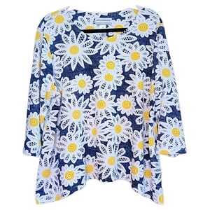 Alfred Dunner Womens Size PXL White and Yellow Daisy 3/4 Sleeve Boxy Blouse